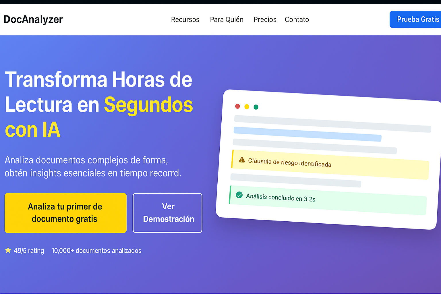 Interfaz de Lexalazer mostrando un resumen de contrato generado por inteligencia artificial.