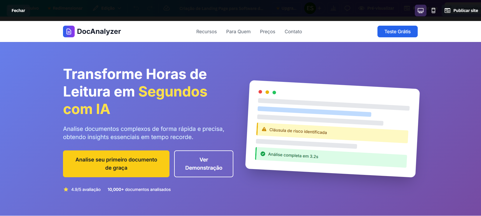 Interface do Lexalazer mostrando um resumo de contrato gerado por inteligência artificial.